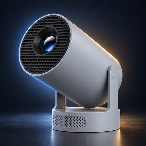 Grey Lamp & Verse night projector with blue and gold studio lighting